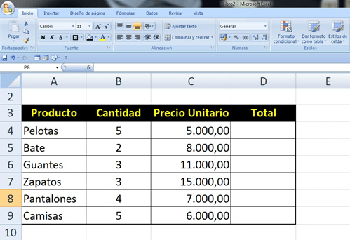 fórmulas Excel multiplicar