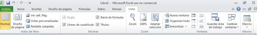 seccion ver ficha Cinta de opciones Excel