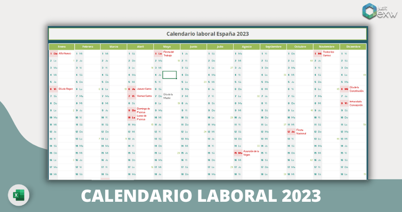 Plantilla gratuita calendario laboral 2023 en España
