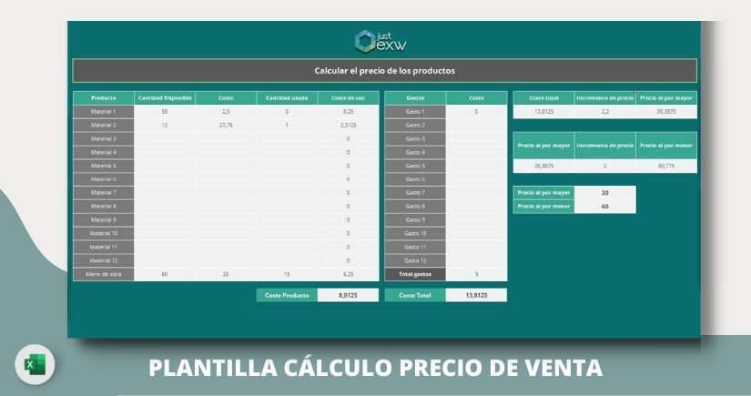 🟢 Plantilla para calcular el precio de con Excel
