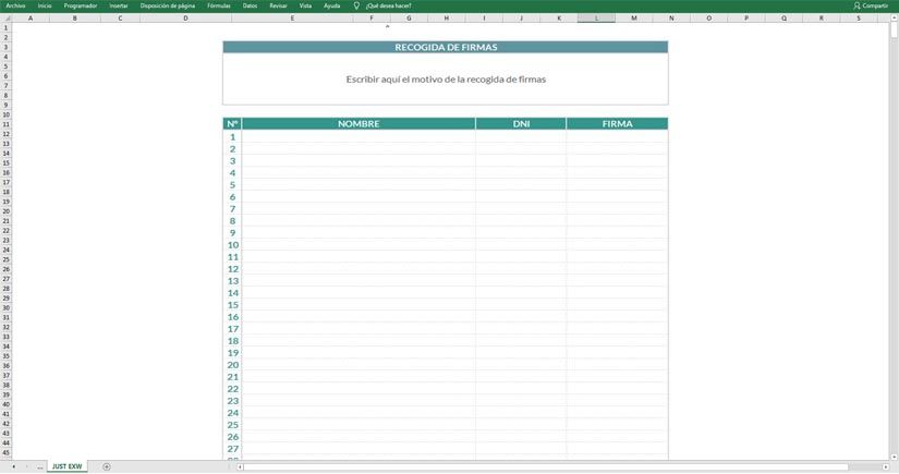 Listado de firmas en Excel