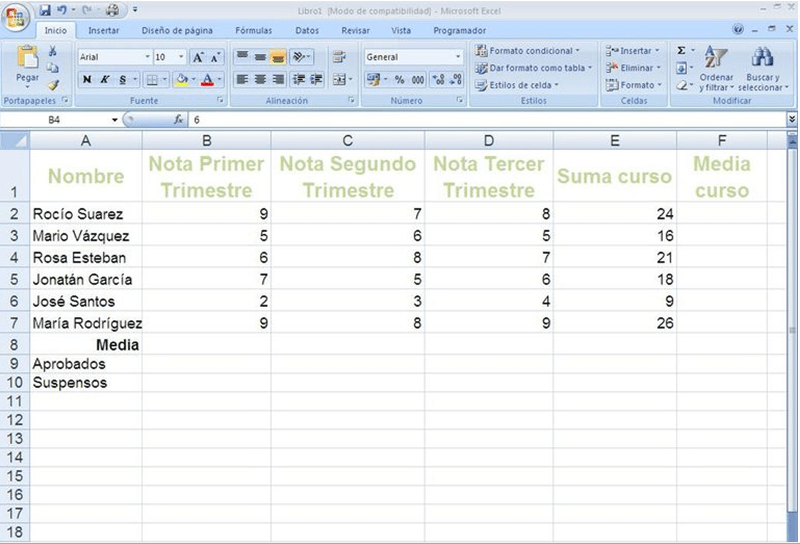 Ejercicios de Excel con funciones matemáticas