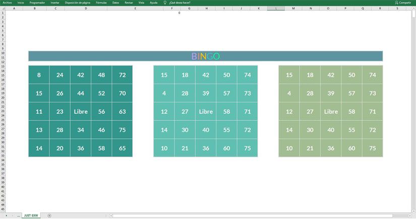 Tarjetas de bingo en Excel