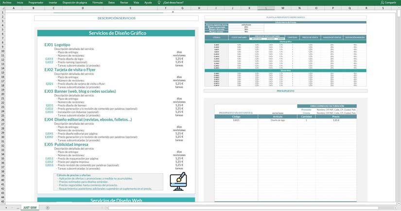 Descarga Plantilla Presupuesto diseño gráfico Excel Gratis