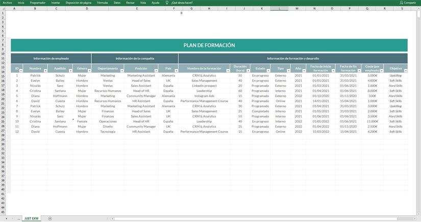 Descargar Plantilla Excel de Plan de formación de empresas