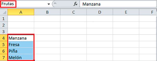 Técnica para nombrar el rango de celdas de Excel