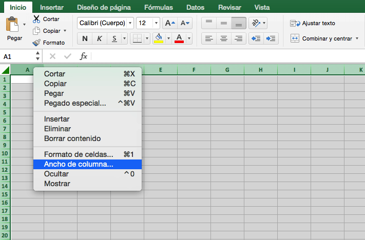 Crear una cuadrícula en Excel