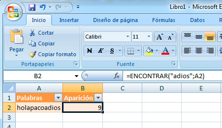Buscar palabras en Excel
