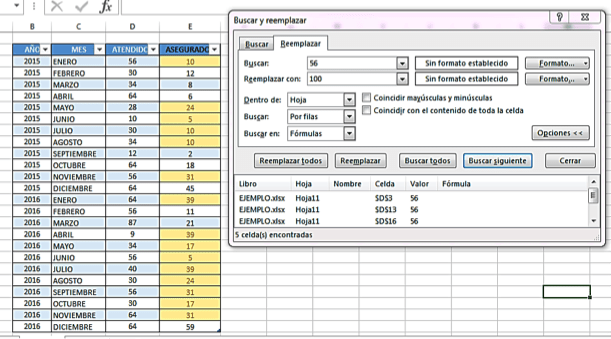 buscar y reemplazar datos en Excel