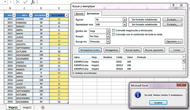buscar y reemplazar datos en Excel