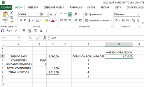 calcular varios resultados en una tabla de datos de Excel