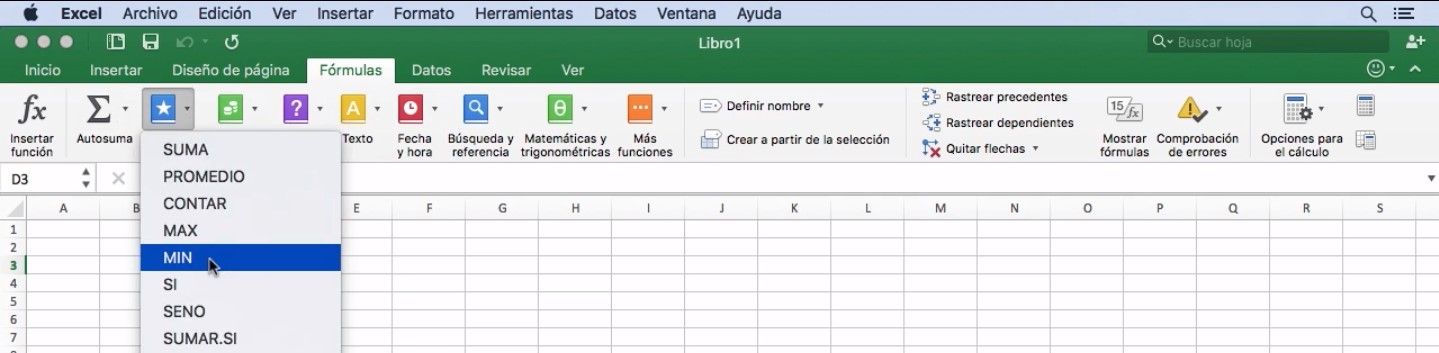 Ejemplo cinta de opciones de Excel