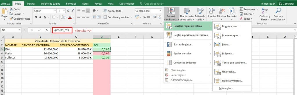 Calculo del ROI en Excel