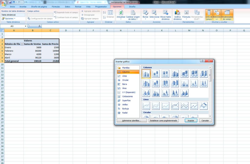 Crear gráfico dinámico en Excel