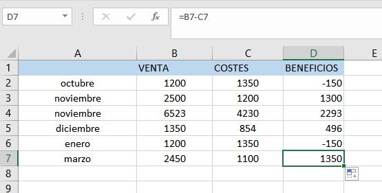 Referencia relativa en Excel