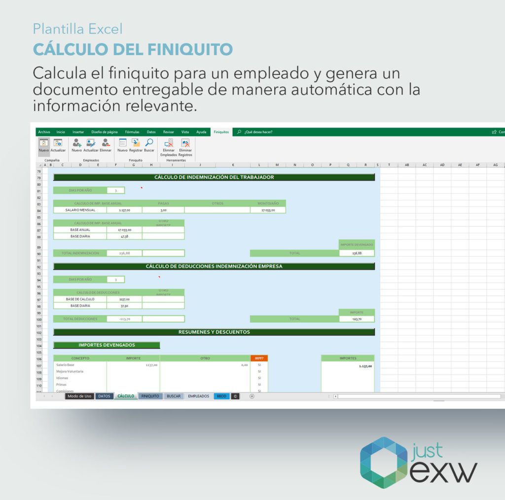 Plantilla Excel Premium para el Cálculo del Finiquito Justexw