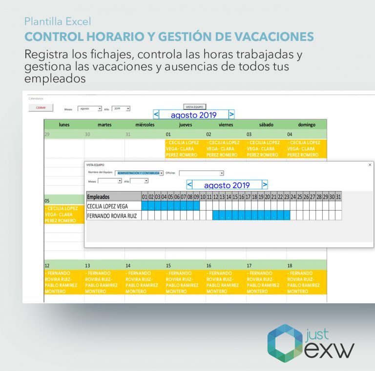 Plantilla Premium Control de Horario Laboral y Gestión de Vacaciones Just EXW