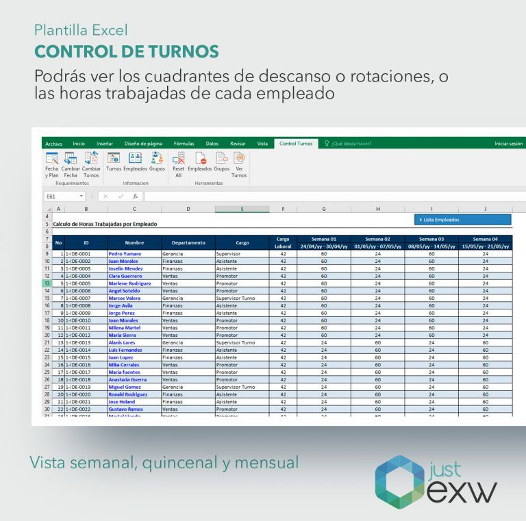 Plantilla Premium Control de Turnos de Trabajo JustExw