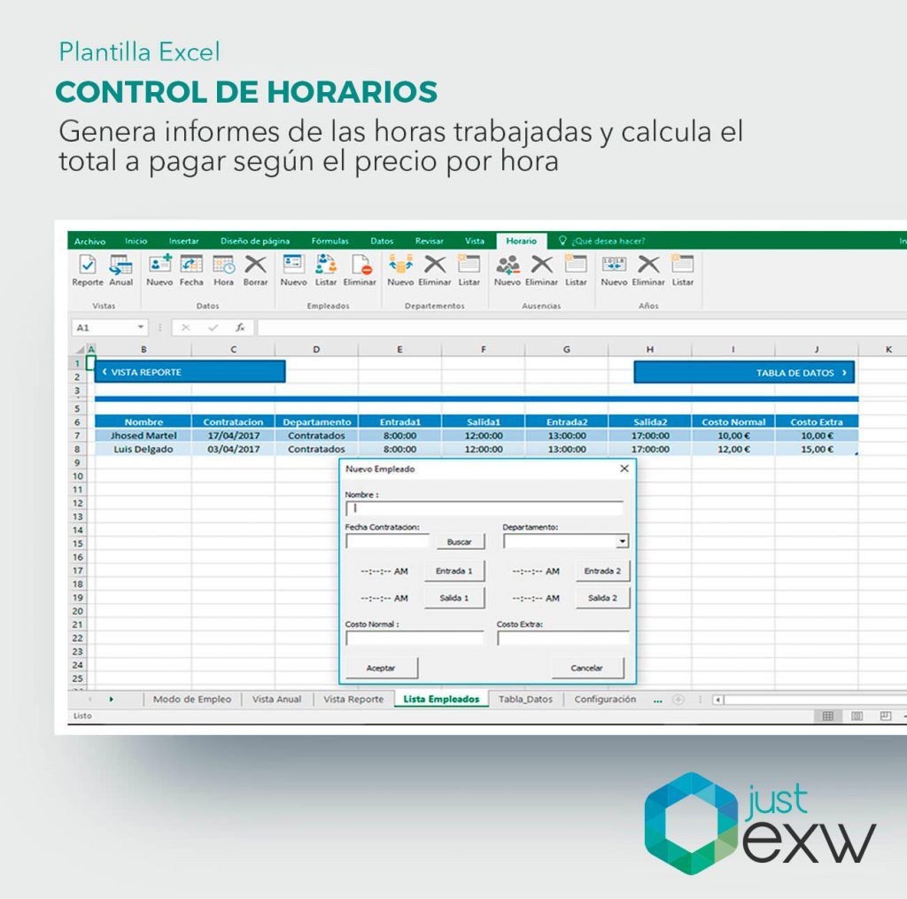 Plantilla Premium Control De Horarios Y Horas Trabajadas Plantilla Excel