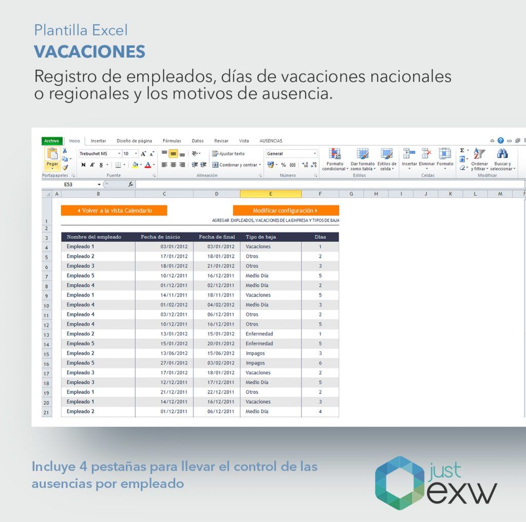 Plantilla Premium Control Ausencias Y Vacaciones Plantilla De Excel 0725