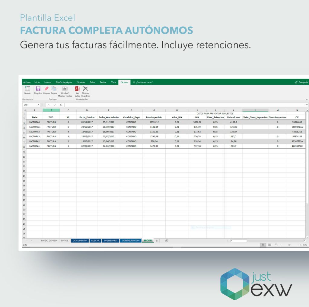 Plantilla Excel Factura Completa Para Autónomos Justexw
