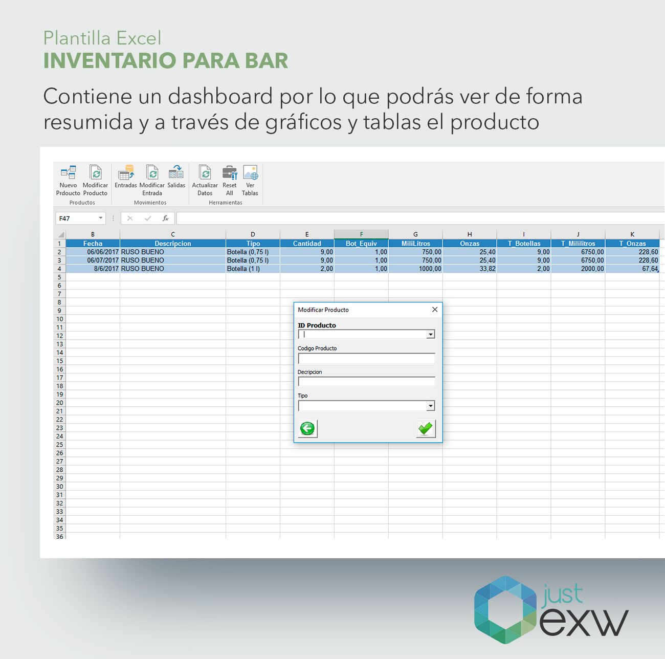 Plantilla Excel Premium Inventario para Bar | Justexw