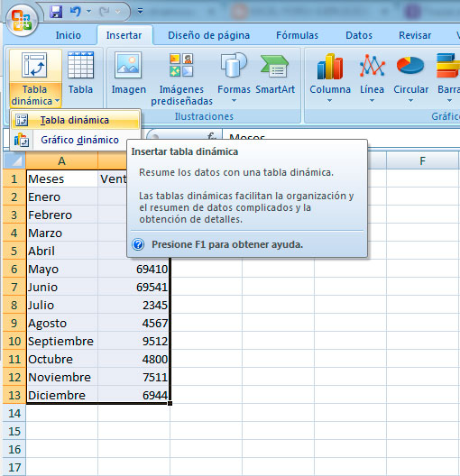 Cómo insertar tabla dinámica en Excel