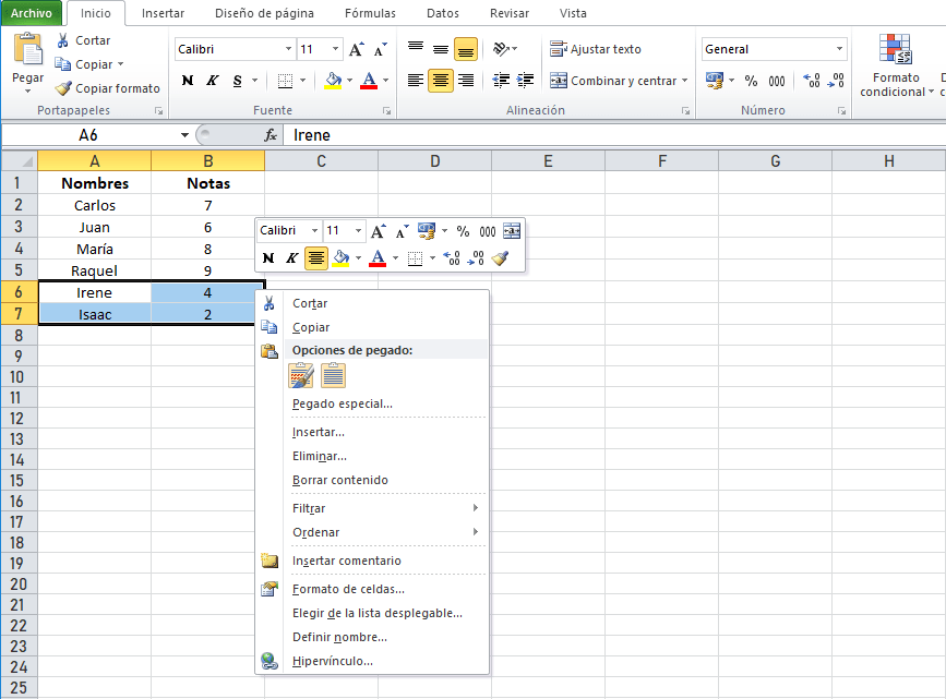 Editar el formato de un Excel