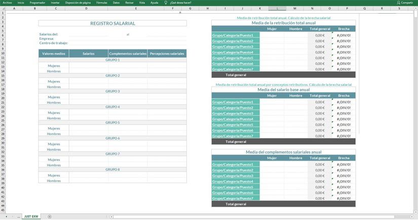 Plantilla Excel para generar un listado del registro de salarios