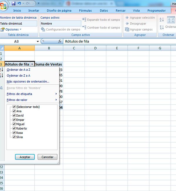 Cómo ordenar en las tablas dinámicas de Excel
