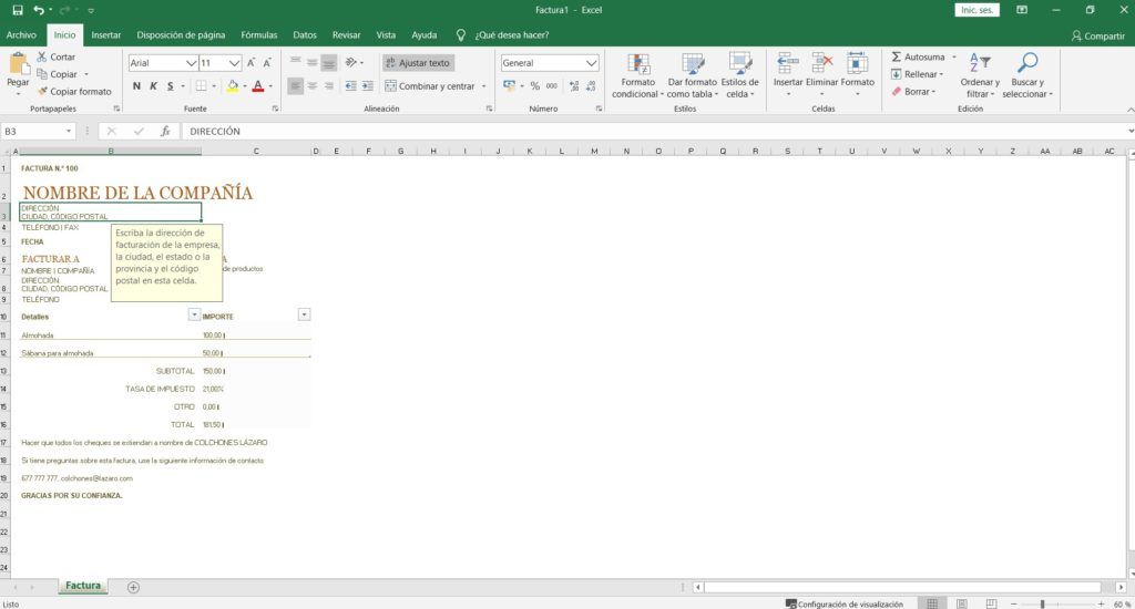 Crear facturas en Excel