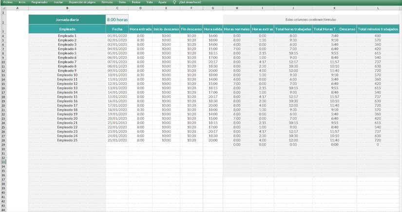 Plantilla Excel de Control horario