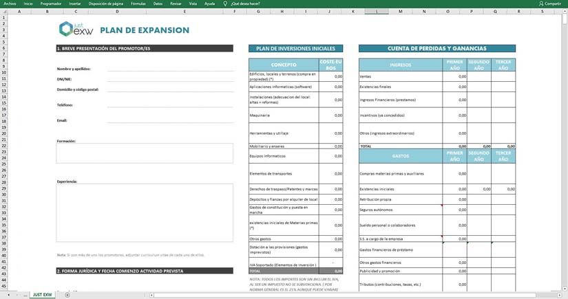 Modelo plan de expansión en Excel