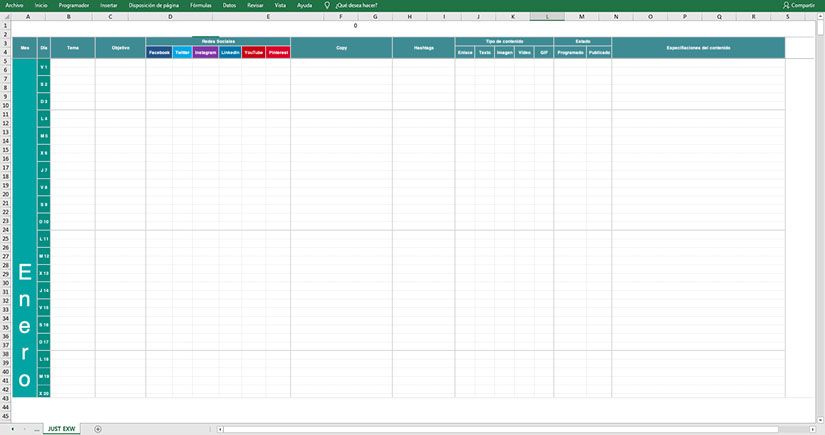 Calendario para Community Manager en Excel