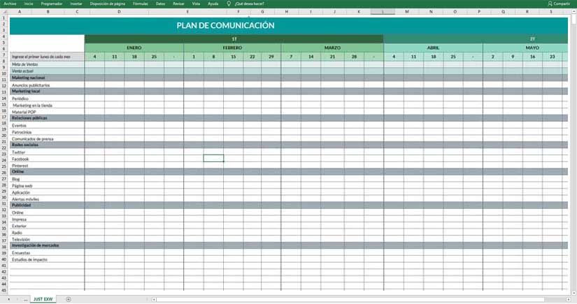 Plantilla de Plan de comunicación en Excel gratuita