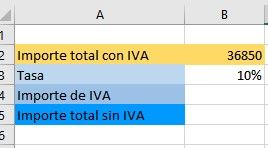 Ejercicios para restar el IVA con Excel