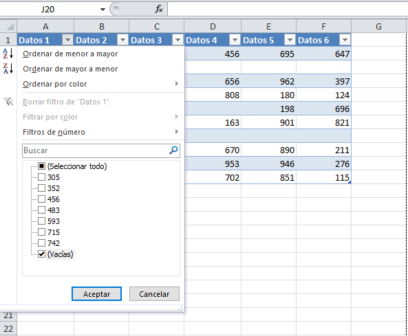 Eliminar filas vacías Excel con filtros