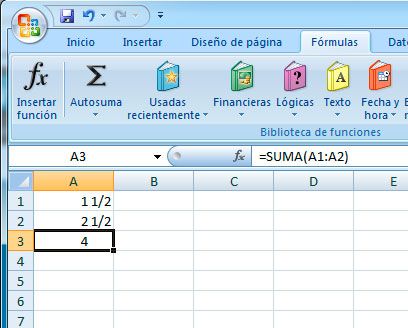 Suma de fracciones en Excel