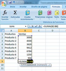 Sumar columnas con Excel