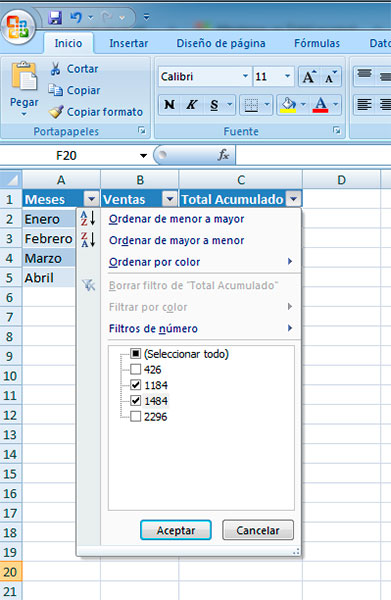 Sumar en Excel con filtros