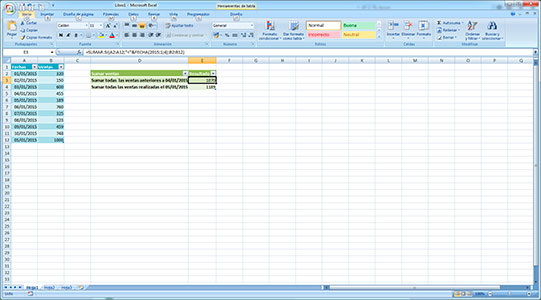 Sumar por fechas en Excel