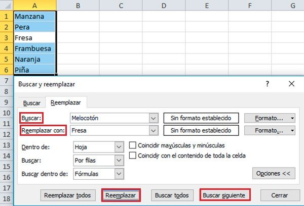 Reemplazar contenido en celdas Excel