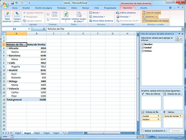 Hacer tabla dinámica con filtros en Excel